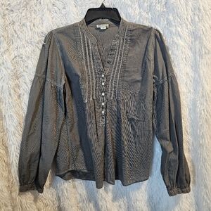 Converse One Star BLOUSE Henley Long Balloon Sleeve Front & Back Darts Size S